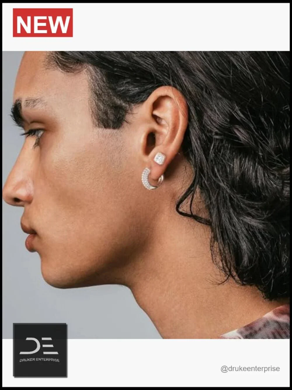 2 Pairs 14K Gold/Silver-Plated CZ Stud & Hoop Earrings Set for Men Women